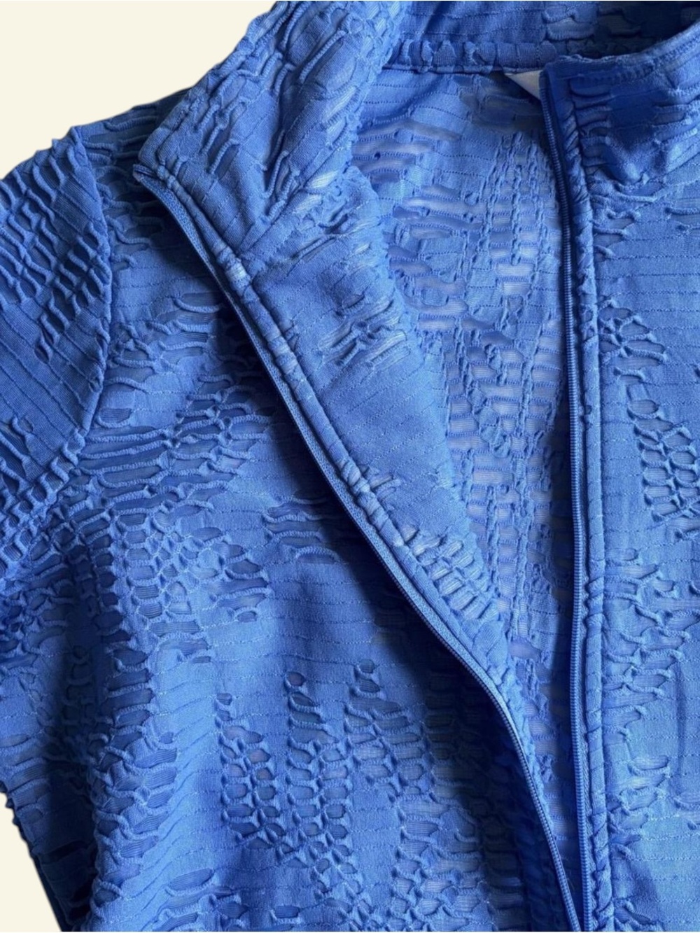 Vintage Erin London Y2K Blue Sheer Burnout Zip Jacket Mock Neck Plisse Mesh PS - Picture 5 of 8